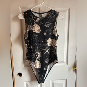 Galaxy print bodysuit, SHEIN, Size Medium, black
